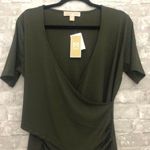 Michael Kors Ivy green semi wrap v-neck top